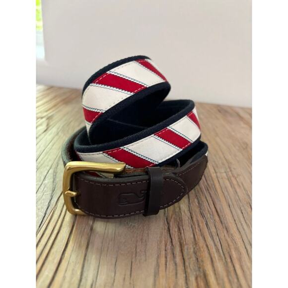 Vineyard Vines Candy Cane Belt Solid Brass Buckle White Red - Picture 1 of 5
